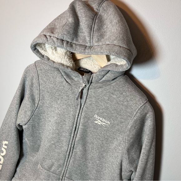 Reebok Full Zip sherpa-lined Hoodie Youth 14/16 (large) Girls Gray Sleeve Logo - Picture 2 of 7